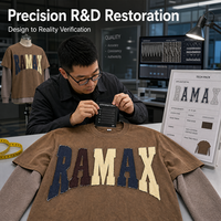 RAMAX Premium 280GSM T-shirt à manches longues deux pièces marron délavé style vintage, effet vieilli, streetwear universitaire, vente en gros OEM ODM