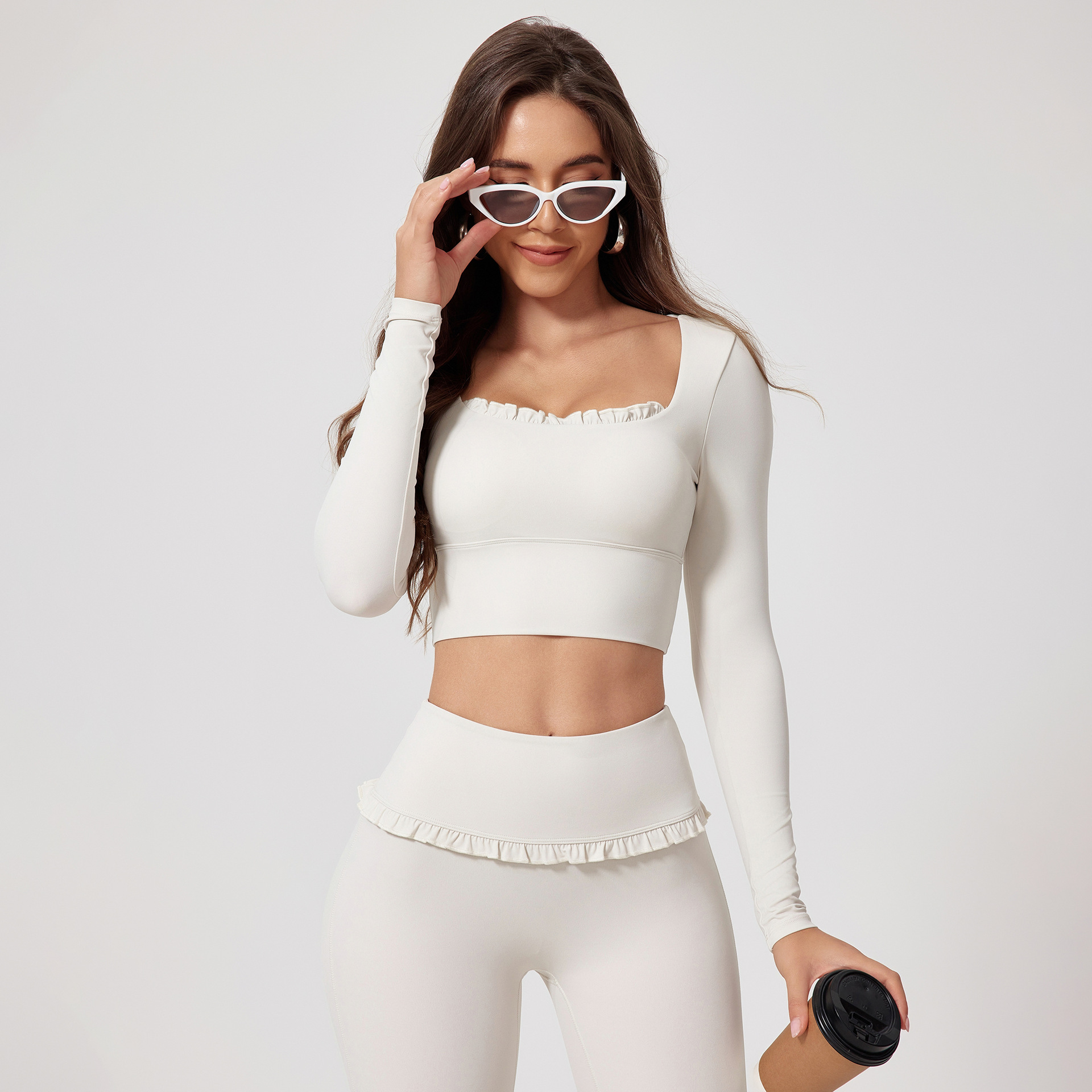 Slim Fit Quick-Drying Fitness Sports Long-Sleeved Top Running Square-Neck Tight-Fitting Outer Wear Yoga