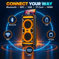 Speaker Karaoke Portabel 60W Dual Woofer 10 Inch Layar Sentuh 13.3 Inch Android WiFi Wireless Cast Sistem Suara Pesta RGB LED