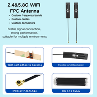 Antenne FPC WiFi omnidirectionnelle 2,4 et 5,8 GHz à gain élevé 6 dBi polarisée linéairement 50 Ohm VSWR 1,5 max. avec câble connecteur personnalisé pour appareils sans fil