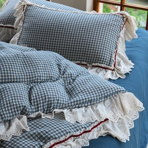 Aphne Pure Cotton Plaid Duvet Cover Set With Lace Trim 1.8m 2.0m <b>Bed</b> Breathable Home Use - Product Image 1