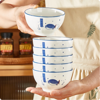 Service de vaisselle en porcelaine haute température, bleu et blanc, design classique japonais, personnalisable, compatible micro-ondes