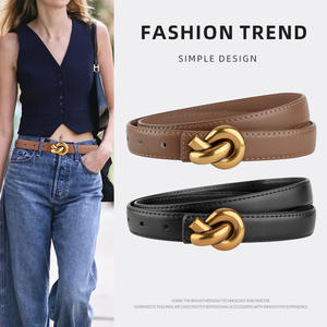 Cinturón Fino de Cuero Genuino con Botón de Churro para Mujer, Decoración de Moda de Alta Clase, Combina con Todo para Jeans y Faldas - Product Image 4