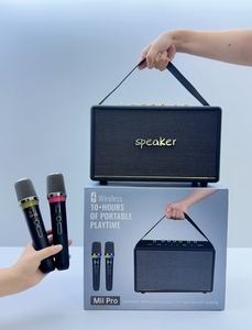 New Mii Pro Retro Hifi Stereo Bass KTV Bluetooth Loa 2 Microphone Âm Nhạc Không Dây Di Động Karaoke Loa Mic Cho Đảng - Product Image 2