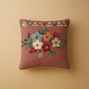 Funda de Cojín Bordada Floral Personalizada al por Mayor, Funda de Almohada Decorativa Hecha a Mano para Sofá, Cojín Cuadrado de 18X18, Cojín Elegante - Product Image 1