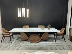 Ensemble table à manger en marbre de style minimaliste <span class=keywords><strong>italien</strong></span> jambe en bois table longue populaire pour villa hôtel conception de chambre modèle simple - Product Image 3