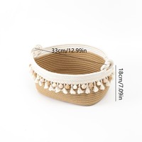 Panier de rangement pour chambre d'enfant en coton tissé bohème personnalisé, panier à jouets en corde brodée mignon, panier cadeau avec pompons