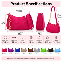 Sac croissant en feutre motif pierre 2026 pour femme, sac à main minimaliste à porter sous le bras ou à l'épaule, usage quotidien, prêt à expédier, logo personnalisé