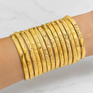 Quality Jewelry Brass 22k Gold Plated <b>Bangles</b> with Charm New Wide Designs US Made Claw Setting for Women - Product Image 4