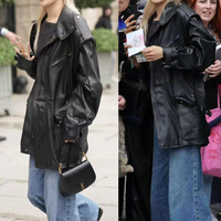 Veste en cuir véritable personnalisée Jxwatcher à col rabattu avec ceinture, style motard, fermeture éclair, veste en cuir vintage noire pour femmes
