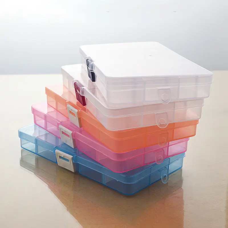 Caja de almacenamiento de plástico de 15 rejillas, caja transparente desmontable, a prueba de polvo, para escritorio