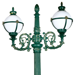 <span class=keywords><strong>Lampadaire</strong></span> de jardin rétro orné à double tête, vert antique, avec abat-jour sphérique pour la décoration de parcs et de villas - Product Image 1