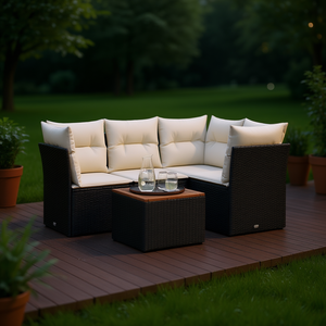 Modern Outdoor Garden <b>Sofa</b> Set Black PE <b>Rattan</b> 4 Seater Weather Resistant Furniture - Product Image 2