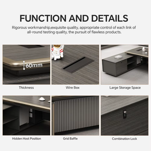Mesa de Conferencia Moderna en Forma de L con Acabado en Madera Oscura, Negra, con Silla de Oficina Ejecutiva Negra a Juego, Ideal para Oficinas Ejecutivas - Product Image 5
