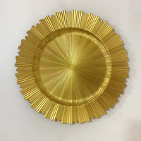 Platos de Servir de Plástico Dorado de 13 Pulgadas, Platos Base Redondos con Borde Festoneado Reutilizables con Diseño Moderno