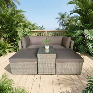 High Quality Modern Farmhouse Apartment Outdoor Grey Rattan Wicker Steel Furniture Set Tempered Glass Sofa Chair Living Room - Product Image 2