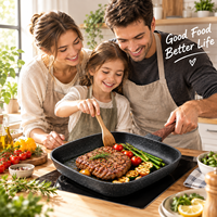 Poêle carrée antiadhésive de 24 cm avec poignée style bois, plaque de cuisson à fond plat pour steak, légumes et cuisine quotidienne