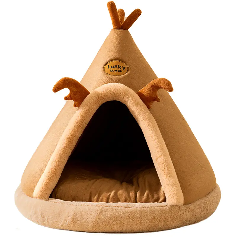 New Pet Tent Soft Bed Washable Cushion Reindeer Cave Dog Cat Bed Puppy Kennel Removable Soft Tent Design House