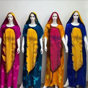 Robe longue pour femme à imprimé africain - Robe Bubu ornée de paillettes avec écharpe, robes grande taille tendance - Product Image 4