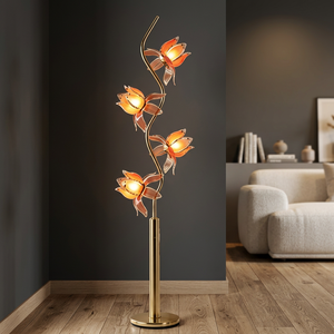 Lámpara de Pie Decorativa con Diseño Floral, Pantalla de Cristal Rosa en Forma de Loto, Lámpara LED para Decoración de Vestíbulos de Hotel - Product Image 6