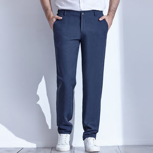 Lyocell <span class=keywords><strong>กางเกง</strong></span>ลำลองสำหรับผู้ชาย, <span class=keywords><strong>กางเกง</strong></span>ลำลองสำหรับฤดูใบไม้ผลิฤดูร้อนเอวสูงปานกลางเอวตรงมีซิปปิดยืดหยุ่นเล็กน้อยธรรมดา - Product Image 4