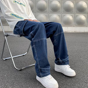 Jeans baggy droits pour hommes en gros, personnalisés, amples, en denim, style décontracté, multi-poches, pantalons cargo pour hommes - Product Image 2