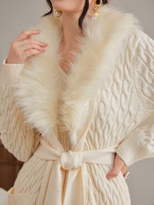 Abito Slim in tinta unita personalizzato invernale con colletto felpato <span class=keywords><strong>cintura</strong></span> pelosa <span class=keywords><strong>Cardigan</strong></span> lungo lavorato a maglia 2 pezzi completo maglione da donna - Product Image 3