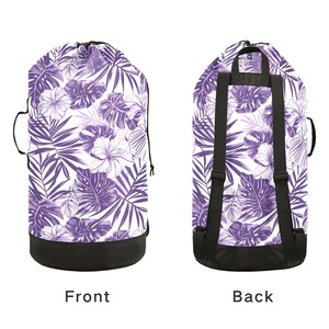 Sac à dos de voyage pour le linge, design personnalisé, motif fleur violette, sac à linge pour dortoir universitaire avec bretelles - Product Image 4
