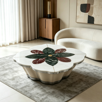 Table basse en marbre blanc de luxe moderne Centurymosaic, table basse artisanale en pierre fleurie, grande table basse pour villa, hôtel, salon