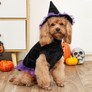 Costume de sorcière d'Halloween pour chats et chiens, noir et violet, taille SML, tenue de transformation pour animaux de compagnie, vêtements de fête d'Halloween - Product Image 2