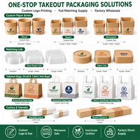 Bol en papier kraft personnalisé en usine, écologique, pour plats à emporter, avec couvercle en PET, compostable à chaud, de qualité alimentaire, commercial