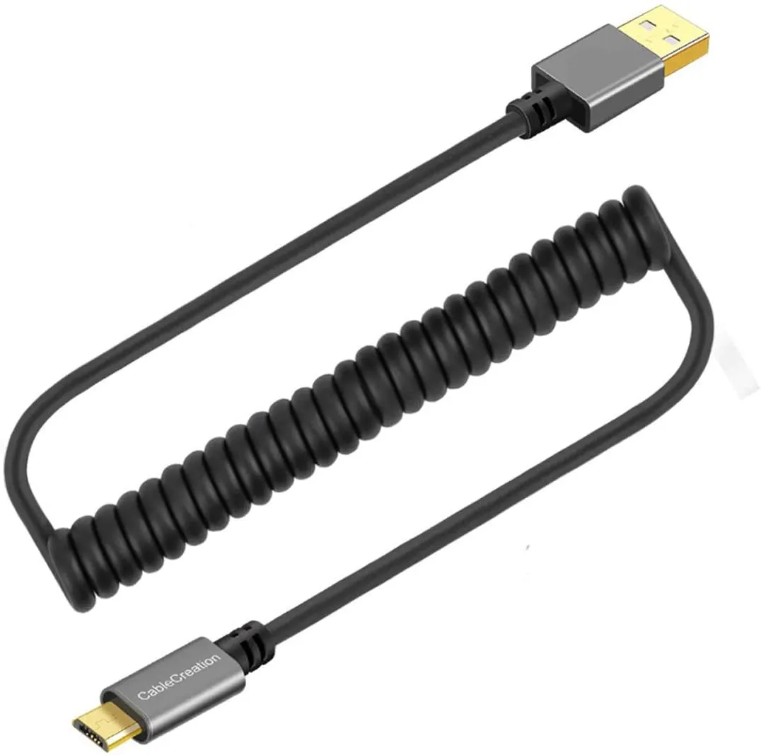 CableCreation נשלף USB למייקרו USB כבל מהיר נתונים מטען כבל אביב ספירלה מתולתל מפותל כבל