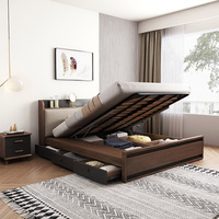 Lit double queen en bois avec rangement, design moderne, interface USB fonctionnelle, mobilier de chambre à coucher de luxe