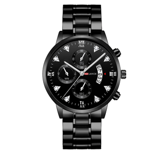 Montre à quartz multifonction pour homme, chronographe, 3 sous-cadrans, étanche, lumineuse, bracelet en acier inoxydable - Product Image 2