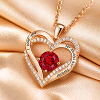 Collier Pendentif Cœur Ouvert Lettre d'Amour Pavé CZ Pierre Rouge Or Rose Bijou Romantique pour Femme Vente en Gros