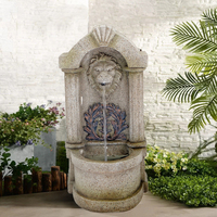 Fontaine d'eau Fengshui d'intérieur avec décor de méditation zen en résine de lion à LED fontaine d'eau de rocaille