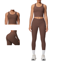 Tank Top Baru Tanpa Jahitan Dua Sisi Warna Solid Bernapas, Set 2 Potong Pakaian Yoga Panjang untuk Olahraga Lari Kebugaran