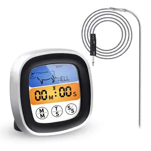 Termometer Daging Digital, Alat Pengukur Suhu Memasak BBQ Permen Asap dengan Mode Timer Dapur Pintar dan Lampu Latar