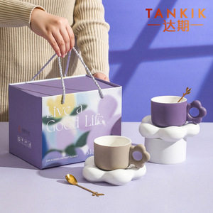 Caja de regalo esmaltada de color capuchino Espresso Vintage europeo de 250ml, juego de tazas y platillos de té y café de cerámica con asa Sp - Product Image 5