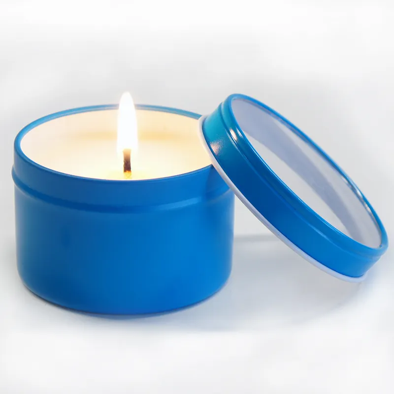 Hot Selling Round Slip Lid Blue Small Metal Tin Can Tinplate Containers Watch Storage Packaging Box Gift Canisters for Candle