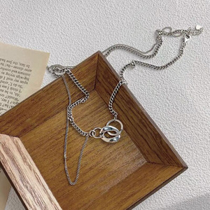 S925 Silver Geometric Double <b>Ring</b> <b>Necklace</b> Chain 40.5cm Fashion Sweater Chain - Product Image 3