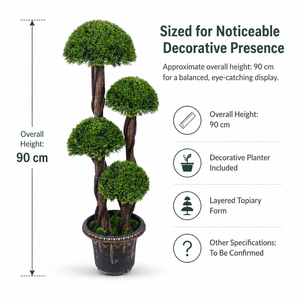 Bonsai Artificiale <span class=keywords><strong>di</strong></span> Cipresso a 4 Canopi, Materiale PE, Alta Simulazione, Decorazione Vintage, Vaso con Tronco Intrecciato in Legno Pregiato - Product Image 2