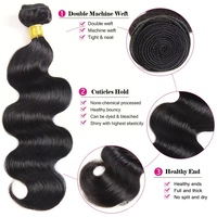 Extensions de cheveux 100% vierges, 3 paquets, ondulés, cheveux chinois, 12-28 pouces, noirs, double trame machine