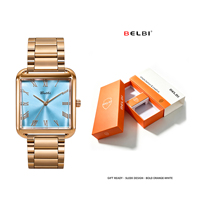 Montre à quartz carrée BELBI, cadran à chiffres romains, bracelet en acier inoxydable, étanche 3 ATM, montre-bracelet analogique, style professionnel élégant