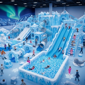 Équipement de terrain de jeux intérieur sur le thème de la neige et de la glace, château gonflable pour enfants, centre de jeux doux avec toboggan, piscine à balles, jeux de parc d'attractions - Product Image 6