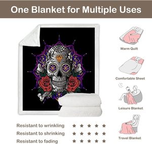 Couverture polaire en forme de crâne de lotus pour enfants, filles et garçons, couverture en sherpa douce et moelleuse avec motif de crâne de mandala violet pour canapé, chaise, lit - Product Image 5