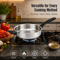 Ensemble de casseroles en acier inoxydable 9 pièces avec couvercles en verre trempé et poignées en bakélite, compatible induction et gaz