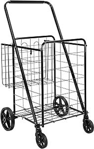 Chariot de courses pliable, capacité 100L, structure métallique robuste, 4 roues avec freins, 1 poignée, pour courses, linge, rangement, jardinage - Product Image 3