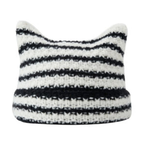 Gorro <span class=keywords><strong>de</strong></span> punto para mujer, gorro cálido <span class=keywords><strong>de</strong></span> invierno <span class=keywords><strong>a</strong></span> rayas con pequeño cuerno <span class=keywords><strong>de</strong></span> Diablo, gorro grueso <span class=keywords><strong>de</strong></span> ganchillo con orejas - Product Image 3