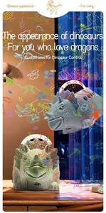 Lampe de nuit rotative avec ciel étoilé, haut-parleur de sommeil, 2407, forme de dinosaure pour enfants, bleu, dragon vert, 17 chansons de sommeil - Product Image 4